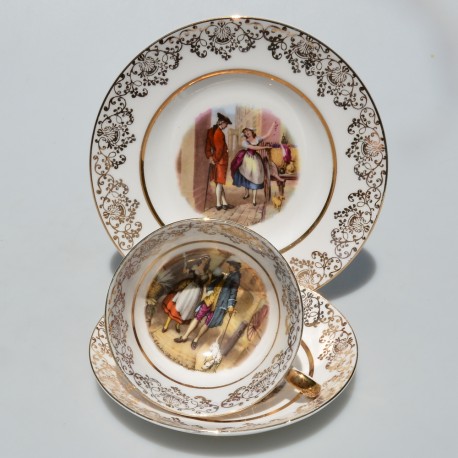 Starý porcelánový trojset Black Cherries 